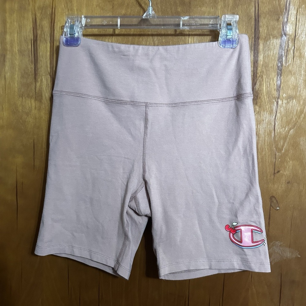 Womens Champion Biker Shorts Size M Pink With Logo Cherry,‎ KNC Rhinestone